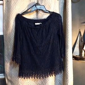 Lace long sleeve top-dark blue